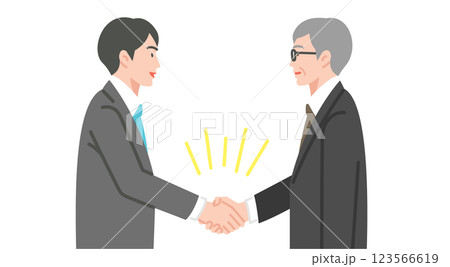 握手をするスーツの男性とシニア男性 123566619