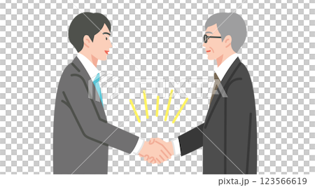 握手をするスーツの男性とシニア男性 123566619