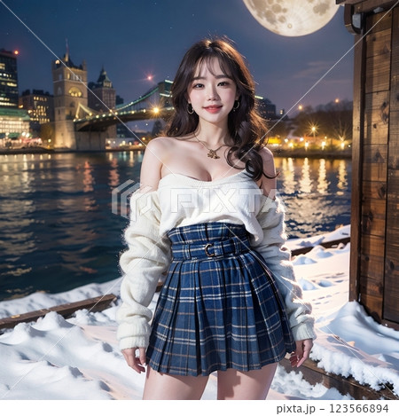 雪景色と月夜の背景をおしゃれに！！ 123566894