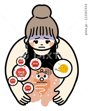 腸が不調な女性 123567454