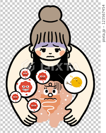 腸が不調な女性 123567454