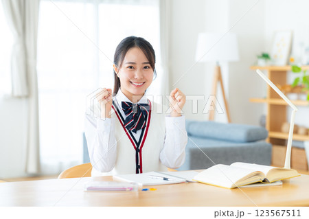 勉強する女子高生 123567511