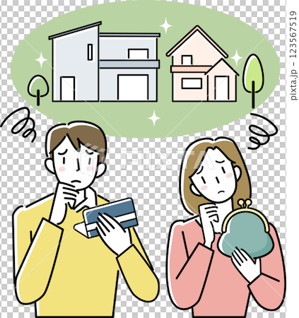 A young couple thinking about financing a home purchase 123567519