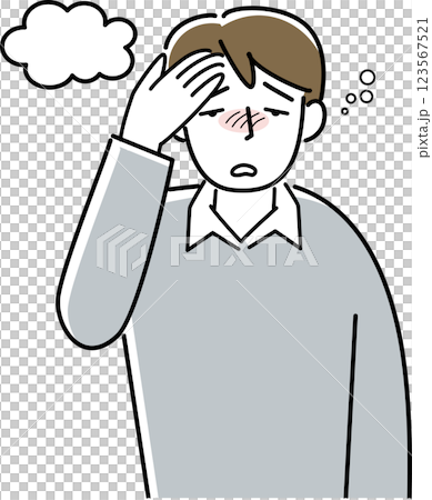 The upper body of a man having trouble with a dizzy head The upper body of a man having trouble with a dizzy head 123567521