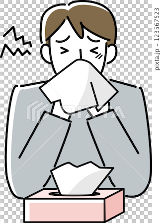 Upper body of a man blowing his nose Upper body of a man blowing his nose 123567523