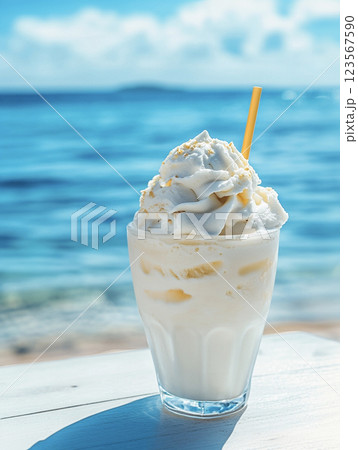 海の見えるカフェ　AI画像 123567590