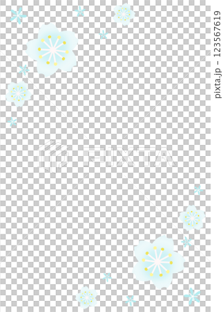上下に水色の桜が咲いているフレーム 123567619