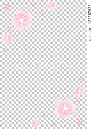 A frame with pale pink cherry blossoms blooming on the top and bottom A frame with pale pink cherry blossoms blooming on the top and bottom 123567625