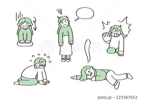 ネガティブな女性のイラストセット ネガティブな女性のイラストセット 123567652