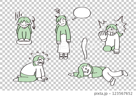 ネガティブな女性のイラストセット ネガティブな女性のイラストセット 123567652