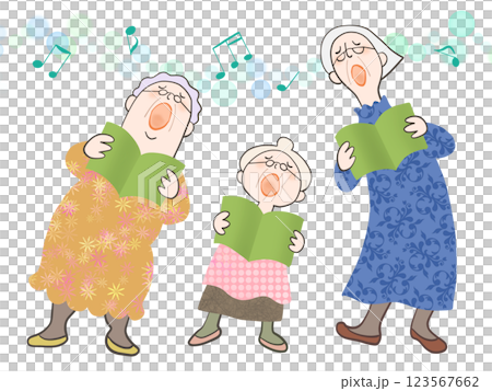 シニアの女性が楽しそうに合唱しているイラスト 123567662