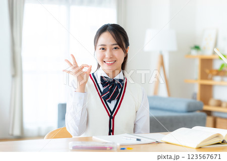 自宅で勉強をする女子高生 123567671