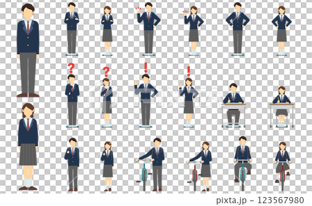 フラットイラスト：高校生正面(冬服) 123567980