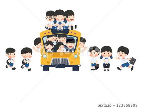 A group of kids enters the school bus A group of kids enters the school bus 123568205