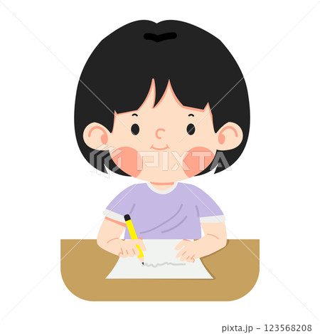 Kid girl doing homework writingのイラスト素材 [123568208] - PIXTA