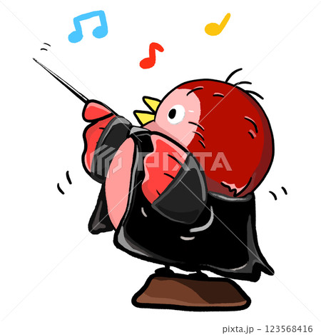 Bird conductor wearing in tuxedo drawing, bird conduct music color cartoon illustration 123568416