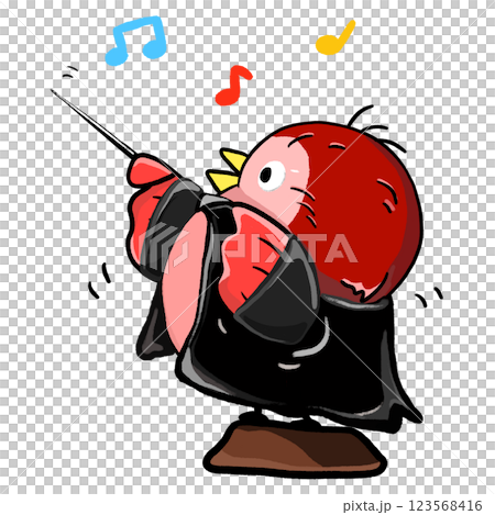 Bird conductor wearing in tuxedo drawing, bird conduct music color cartoon illustration 123568416
