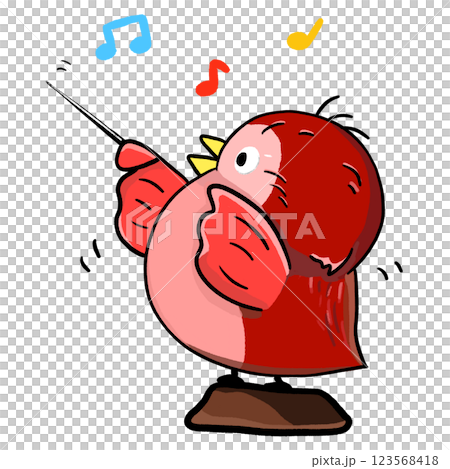 Red bird conductor, bird conduct music cartoon illustration 123568418