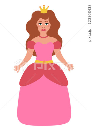 Beautiful fairy tale princess on white background. Children illustration. Vector Flat. Beautiful fairy tale princess on white background. Children illustration. Vector Flat. 123568438