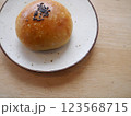 白い皿に乗ったあんぱん 123568715