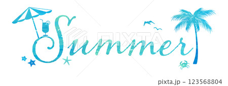 「Summer」のロゴマーク　夏のビーチをイメージしたロゴタイプ 123568804