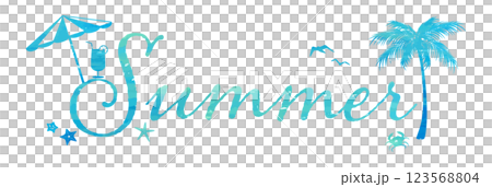 「Summer」のロゴマーク　夏のビーチをイメージしたロゴタイプ 123568804