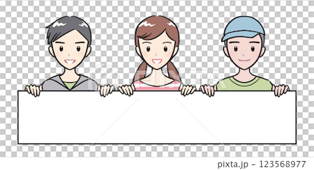 Elementary school boys and girls holding a long, large whiteboard Elementary school boys and girls holding a long, large whiteboard 123568977