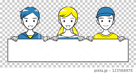 小學男孩和女孩拿著一塊長長的大白板(簡單) 小學男孩和女孩拿著一塊長長的大白板(簡單) 123568978