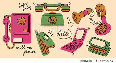 Vintage phone cartoon collection Vintage phone cartoon collection 123569073