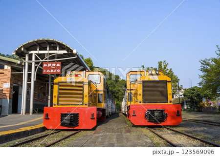 View of sugar train stops at Suantou Sugar Railway Station in Zhe Cheng Cultural Park, Chiayi, Taiwan. 123569096