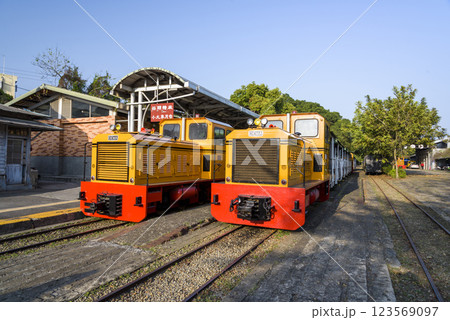 View of sugar train stops at Suantou Sugar Railway Station in Zhe Cheng Cultural Park, Chiayi, Taiwan. 123569097