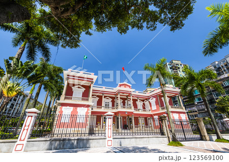 Building view of the Government Headquarters of Macao Special Administrative Region and Macau Chief Executive's Office. Building view of the Government Headquarters of Macao Special Administrative Region and Macau Chief Executive's Office. 123569100