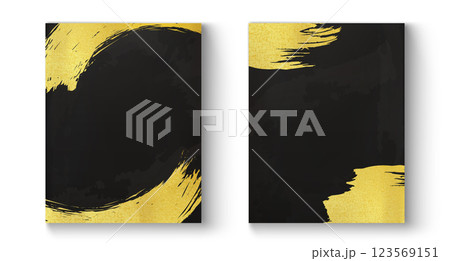 Gold foil brush stroke cards with black background Gold foil brush stroke cards with black background 123569151