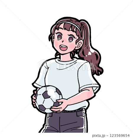 サッカーボールを持った女の子のイラスト 123569654