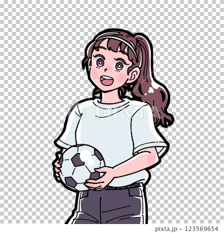 サッカーボールを持った女の子のイラスト 123569654