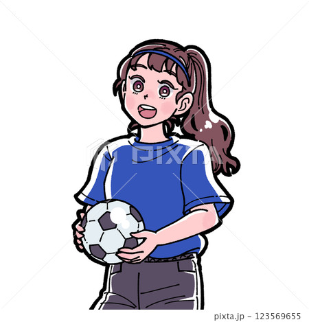 サッカーボールを持った女の子のイラスト 123569655