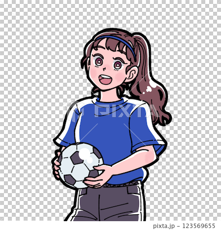 拿著足球的女孩插圖 123569655
