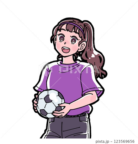 サッカーボールを持った女の子のイラスト 123569656