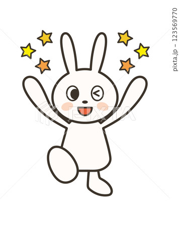 ウインクをして大喜びするかわいいうさぎの全身イラスト 123569770