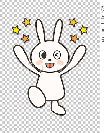 全身插畫：一隻可愛兔子高興地眨眨眼睛 123569770