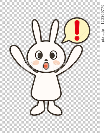 A full-body illustration of a cute rabbit raising its hands in surprise A full-body illustration of a cute rabbit raising its hands in surprise 123569779