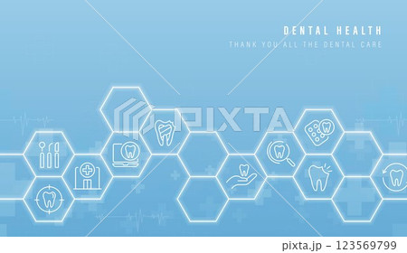 Health dental care concept. male doctor dentist holding dental tooth with icons. medical health and dentistry concept. can be used in children dentist clinic or hospital. 123569799