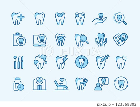 Dental icon set. containing tooth, dentist, toothpaste, toothbrush, teeth, implant and dentistry icons. can be used in children dentist clinic. medical health and dentistry concept. vector. Dental icon set. containing tooth, dentist, toothpaste, toothbrush, teeth, implant and dentistry icons. can be used in children dentist clinic. medical health and dentistry concept. vector. 123569802