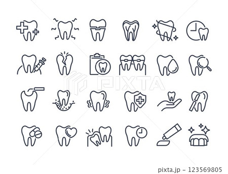 Dental icon set. containing tooth, dentist, toothpaste, toothbrush, teeth, implant and dentistry icons. can be used in children dentist clinic. medical health and dentistry concept. vector. Dental icon set. containing tooth, dentist, toothpaste, toothbrush, teeth, implant and dentistry icons. can be used in children dentist clinic. medical health and dentistry concept. vector. 123569805