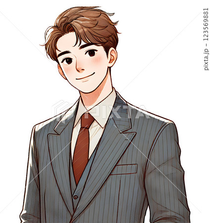 爽やかな笑顔の就職活動中のスーツの男性　AI生成イラスト 123569881