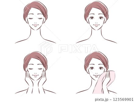 シンプルで可愛い女性の顔　スキンケアセット 123569901