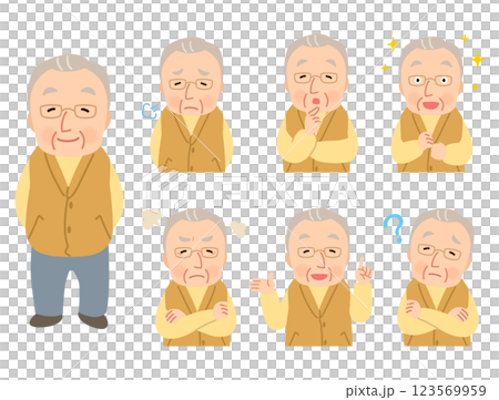 Elderly man, facial expression pose, senior, elderly, late elderly Elderly man, facial expression pose, senior, elderly, late elderly 123569959