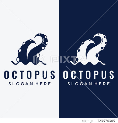 Sea octopus or kraken hipster logo creative template isolated on background. Sea octopus or kraken hipster logo creative template isolated on background. 123570305