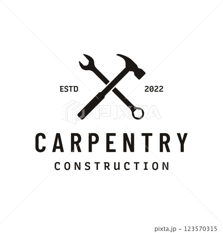 Crossed hammer logo template design for vintage work carpentry tools.Logo for handyman, repair, construction. Crossed hammer logo template design for vintage work carpentry tools.Logo for handyman, repair, construction. 123570315
