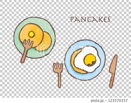 美味煎餅、熱餅、煎蛋的插圖 美味煎餅、熱餅、煎蛋的插圖 123570357